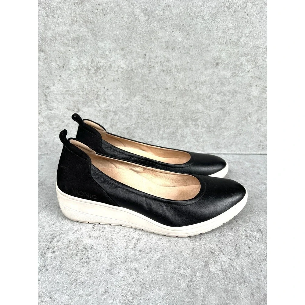 Vionic Black Ellery Jacey Women 8.5 Comfort Round Ballet Mary Jane Wedge Orthoti